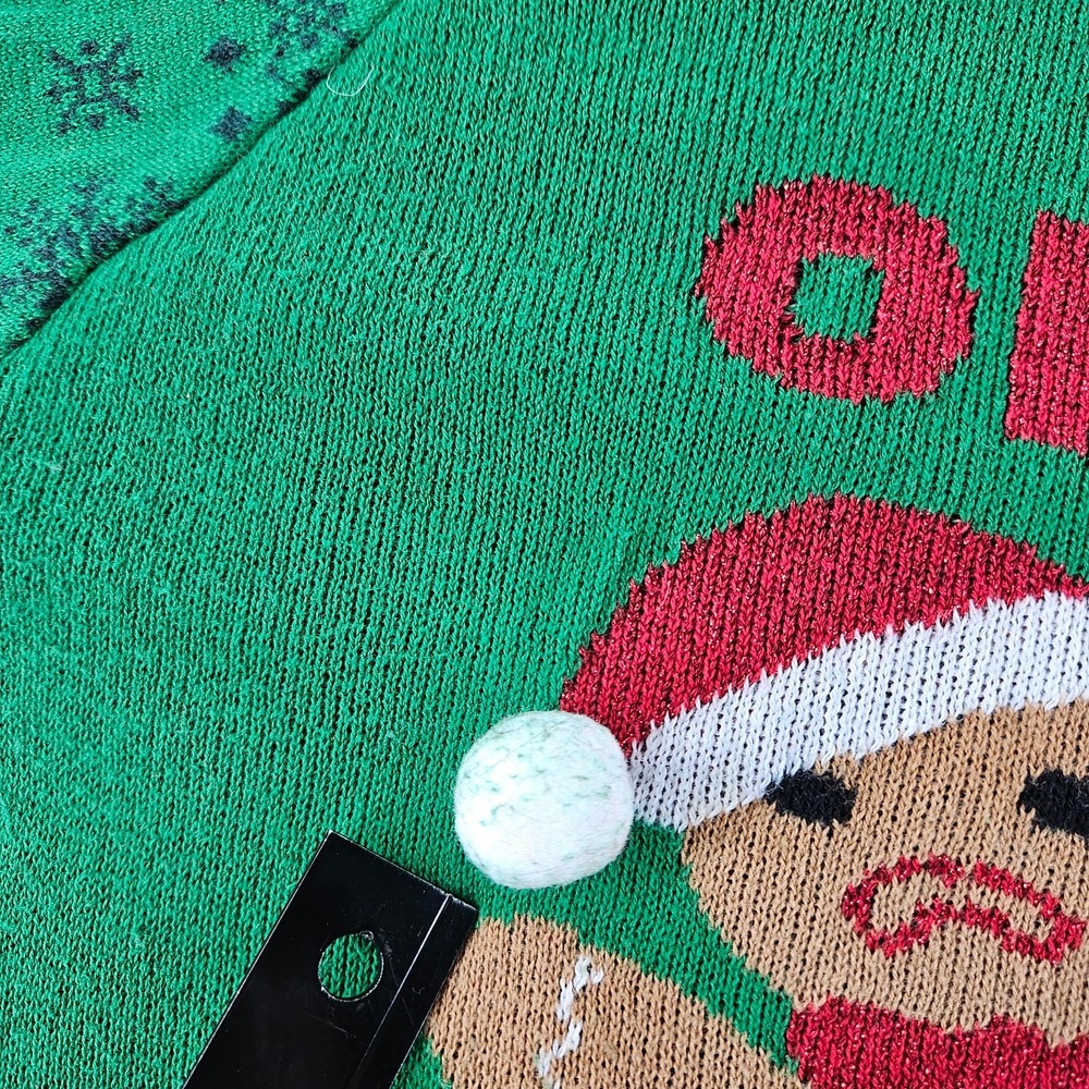 Ugly Christmas Sweater Womens XXL Green Fair Isle Gingerbread Man Oh Snap - Picture 14 of 16